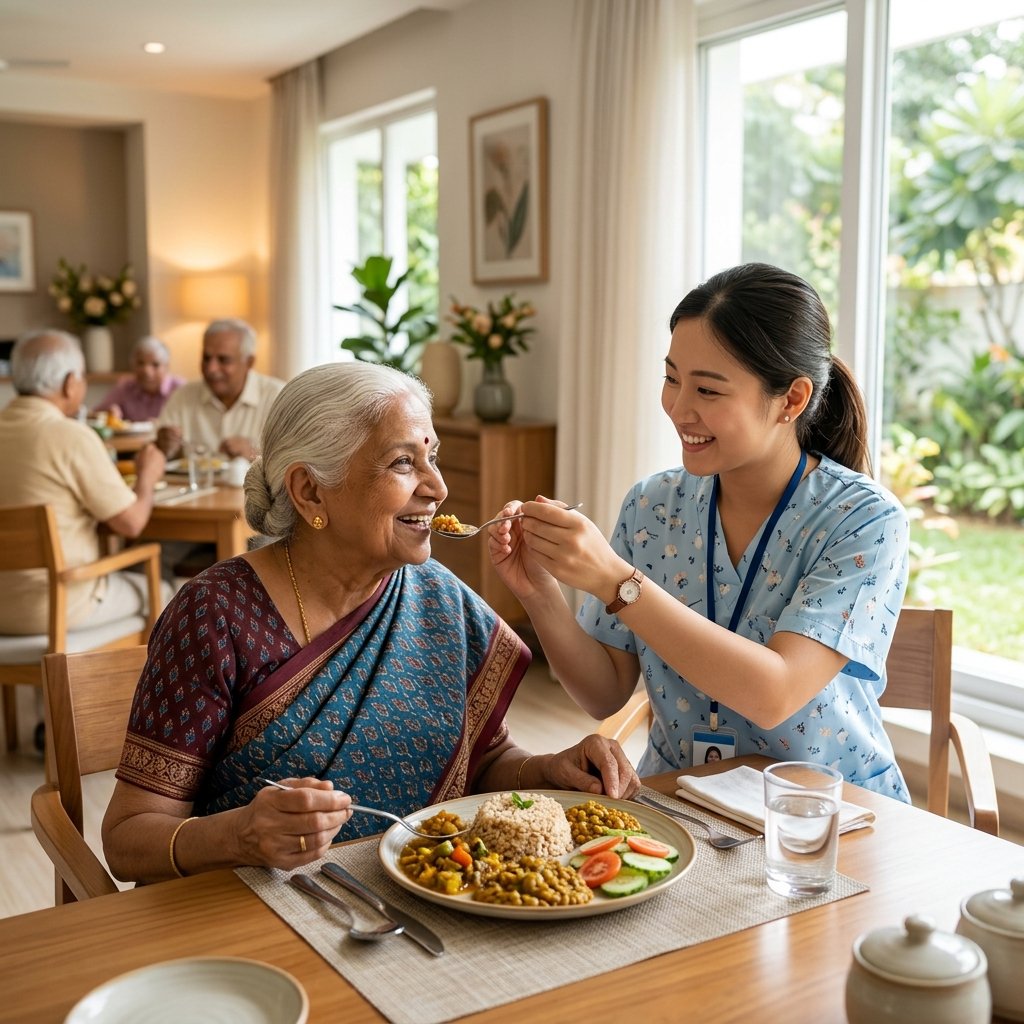 Caregiver assisting senior with daily activities