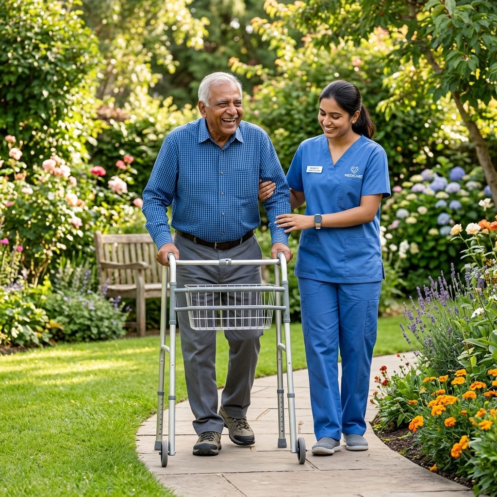 Senior executing physical therapy exercises at home