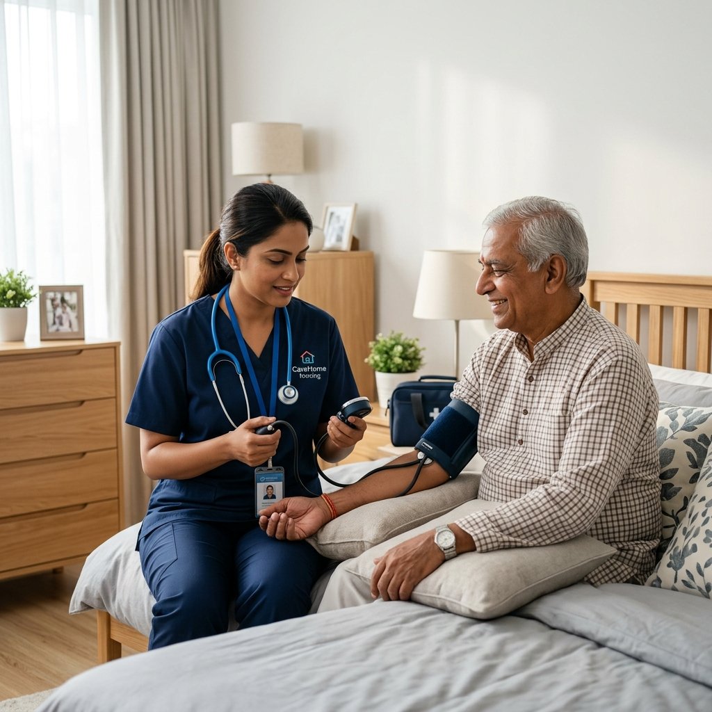 Clinical home nurse checking vital signs